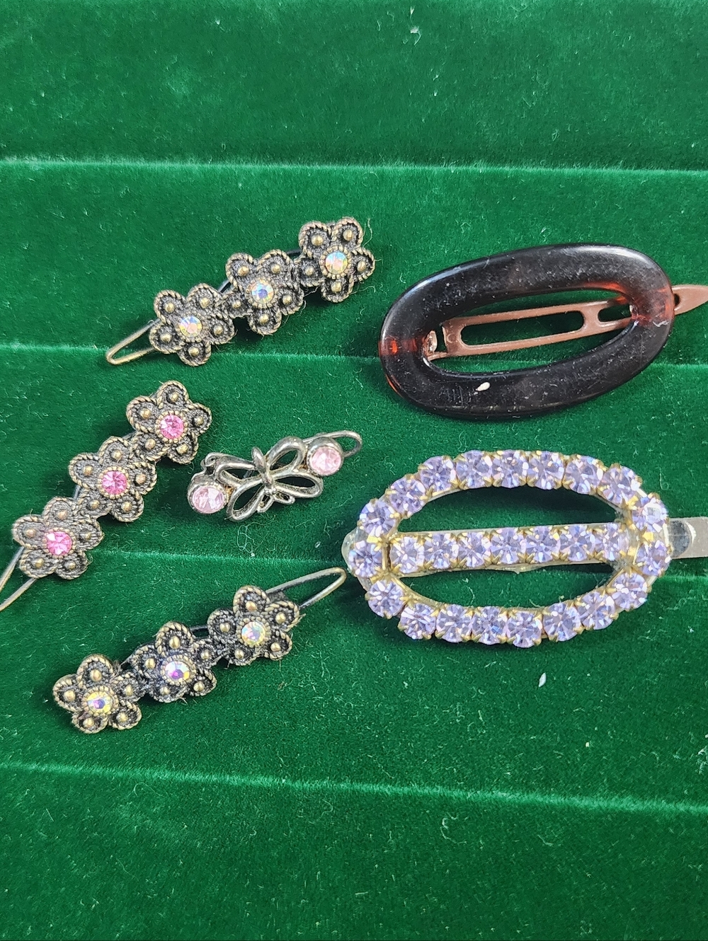 Vintage 80s Set of Decorative Hair Clips - Gold, Rose Gold & Crystal Accents - Picture 2 of 6